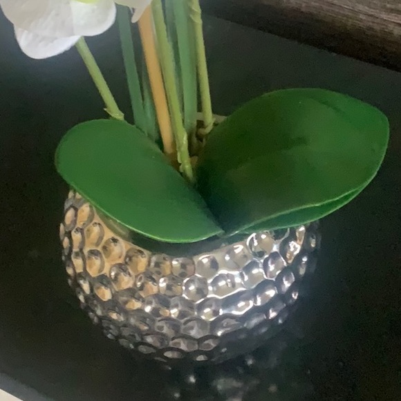 Artificial orchid plant in  a silver pot - Picture 3 of 5